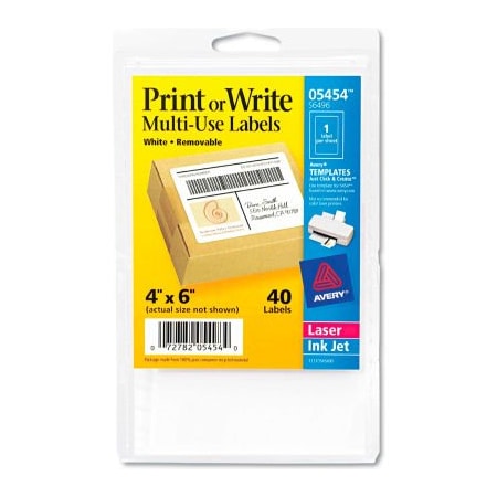 Avery Avery Print or Write Removable Multi-Use Labels, 4 x 6, White, 40/Pack 5454